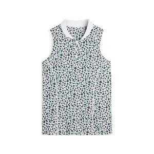 NWT Puma Women's  Leopard Pique Sleeveless Polo ,White/Green-XSmall